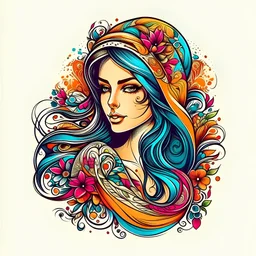 trippy logo design of a beautiful persian female drawings in colorful ink vector images, floral, 3d, beautiful pattern, bunchy