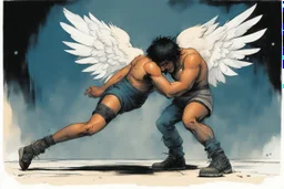 [art by Skottie Young and Bill Sienkiewicz] Jacob wrestling with angel