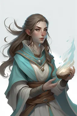 young female wind genasi life domain cleric dnd warm hair