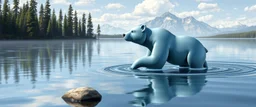 airbrush 3d rendering, bear in lake, business logo