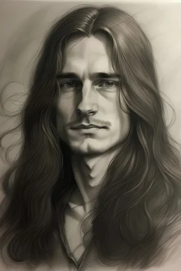 charcoal sketch of a handsome man with long hair