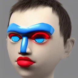 human robotic head with blue right eye and red left eye