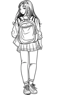 outline art for real back to school Coloring page, manga style, cartoon style, cute face, white background sketch style, full body is a must, only use outline, clean line art, no shadow, bold outlineMasterpiece, Ominous, Golden Ratio, Highly Detailed, photo, poster, fashion, illustration