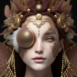 woolitize, medusa, rusty metal, feathers, Dryad, fae, sidhe, ominous, nature, plants, wildflower, facepaint, dnd character portrait, intricate, oil on canvas, masterpiece, expert, insanely detailed, 4k resolution, retroanime style, cute big circular reflective eyes, Pixar render, unreal engine cinematic smooth, intricate detail , soft smooth lighting, soft pastel colors