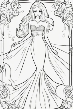 outline art for kids barbie coloring pages with barbie mermaid, no background, sketch style, full body, only use outline, mandala style, clean line art, white background, no shadows and clear and well outlined. should look exactly like barbie