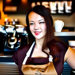 sultry, gorgeous female coffee barista