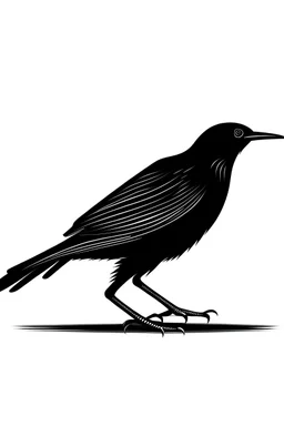 blackbird looks to right side, the bird has high boots on his feet, side view, logo style, only black curves, no filling colors