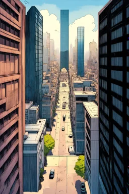 high angle view of city daytime buildings comic art