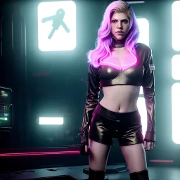 Actress, young Katheryn Winnick, android woman, neon ambient, gradient, clean skin, circuits, leather coat, cyber punk, neon, army, tubes, blood, portrait, studio photo, unreal engine 5, smooth color, 16 bit, god lights, ray tracing, RTX, lumen lighting, ultra deatail, volumetric lighting, 3d, finely drawn, hd.