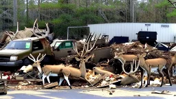 the deceased fawn's family deer raid moving truck company parking lot making a lot of destruction like mobster style