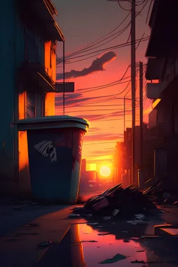 garbage, sunset, street