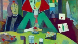 the cube-headed poker player at the green table surreal by peter mitchev