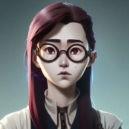 close up portrait of Korean gamer girl seting with hand on the Chen round glasses on her face brown hair white headfone , fine detail, highly intricate, modern surrealism painting, defined cracks and breaks, high-quality, volumetric lighting, 8k, ultrahd, George Grie, Marco Escobedo, Igor Morski,Brian Froud, Howard Lyon, Selina French,