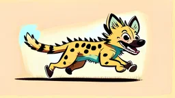 Cute chibi hyena dog chasing its own tail, cartoony, colorful, exaggerated, simplified, adorable