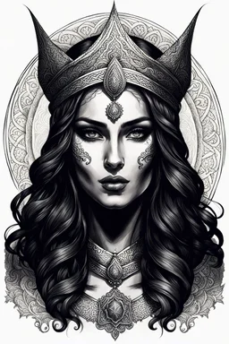 create an ethereal, darkly magical lithographic print illustration of an epic female Andalusian sorceress with highly detailed and deeply cut facial features, sketch drawing, fine crosshatching and shading