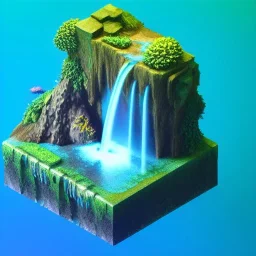 The Isometric Glass Tall Box Mini Model Little Real Island Mixed Water Fall Under Ocean Sunshine Summer Background Blue Sea, The Last Of Us / Avatar, Octane Render / ZBrush, Cinematic, IMAX Film, Nikon D750, 16K, Autostereoscopy, Anthropomorphic, Golden Ratio, Geometry, Symmetric, Depth Of Field, Highly Detailed, Ultra Realistic, Beautiful Lighting, Halfrear Lighting, Soft Light, Candoluminescence, Cast Shadow, Reflective, Glow, Translucent, Normal Map, Carbonated --testp