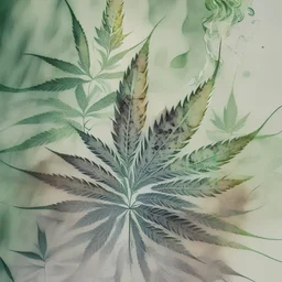 generate a smokey weed wallpaper with asymetrical random weed pattern bplacement, watercolour sketch