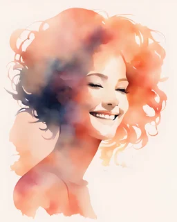 abstract woman smiling silhouette and hair light peach colors watercolor draw