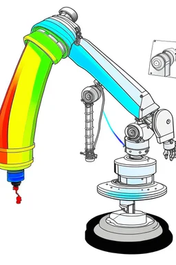 Draw a colorful cover image. What it's about is flexible link robotic arm with flexible joints that are drawing a three-dimensional model. Only display flexible robotic arms. The color of the robotic arm structure should be rich