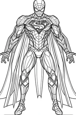 outline art An evolved Spider Man . Superman . Agile, strong, sophisticated.cinematic lighting, high resolution 3D render art coloring pages with witch, white background, Sketch style, full body, use outline, Mandala style, clean line art, white background, no shadows and clear and well