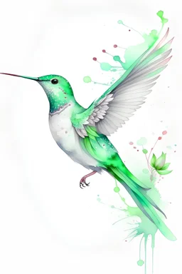 Watercolor mint hummingbird