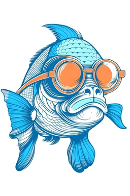 FISH wearing sunglasses, Style: Retro 80s, Mood: Groovy, T-shirt design graphic, vector, contour, white background.