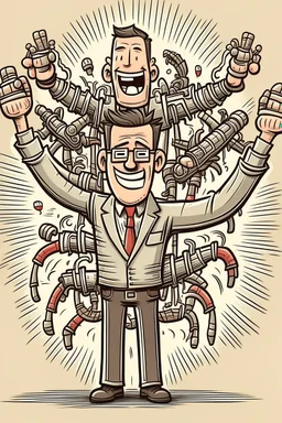 a happy boss with many arms