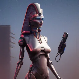 Nefertiti cyberpunk, full body, robocop, Egypt background