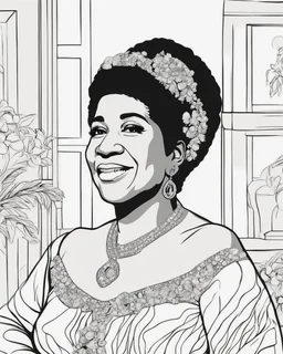 Outline art for coloring pages with ARETHA FRANKLIN , white background, sketch style, only use black outline, white background, no shadows and well and clear outline , white background, sketch style, only use black outline, white background, no shadows and well and clear outline