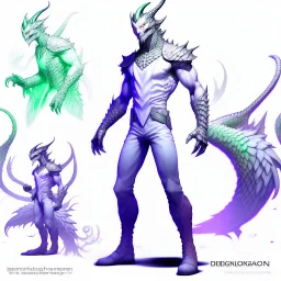 dragonman cabeza y cara humana high detailed concept art, front facing, dynamic pose, full body, white background color, t-shirt design,