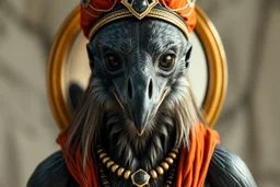 full body portrait of humanoid weasel shiny yoga Saruman crow air captain racer semi transparent hypnotic kind eyes in front of mirror