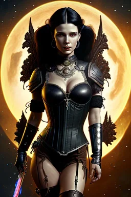 milf, warrior, black long hair, leather corset, night, 8k resolution, high-quality, fine-detail, intricate, fantasy art, detailed matte, volumetric lighting, illustration, 3D octane render, brian froud, howard lyon, selina french, anna dittmann, annie stokes, lisa parker, greg rutowski