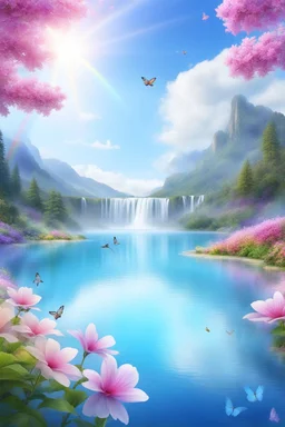 fantastic,Beautiful garden, flowers,rainbows, cascades arc en ciel, papillons colorés