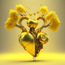 golden robot electric heart with tree wings