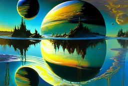 exoplanet, water reflection, sci-fi, otto pippel and claude monet painting
