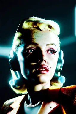 Ultra Realistic retro sci-fi scene, portrait, blonde woman, sweet young Marilyn Monroe face, perfect iris, tight latex coat, Strange planet background, Retro sci-fi style helmet, fog, rain, soft color, highly detailed, unreal engine 5, ray tracing, RTX, lumen lighting, ultra detail, volumetric lighting, 3d, finely drawn, high definition, high resolution.