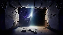 stone shiny slab wall open space, direct view. magic , galaxy, infinity, space, face of god