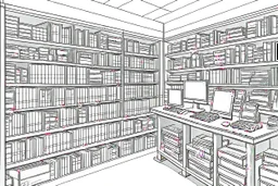 The library is serviced by computers, there are many books on the shelves, search for books on the computer. Expression. High-quality drawing, 8K