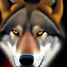 Black red and yellow wolf