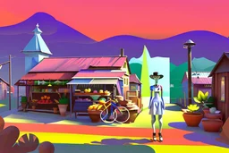 whimsical arafed nonsense, patchwork vibe, acrylic and ink painting of a cozy village main street on undulating hills with color (((minimal))) sketches of village people with (((extremely long limbs))), (((oversize head))), sharp color contrasts, amazing shadows, (((exaggerated limbs and head))), minimal cozy, warm palette, bright bold warm summer colors, color leak, sparse bright orange-red splinters, heavily distorted views, amazing parallels, amazing reflections