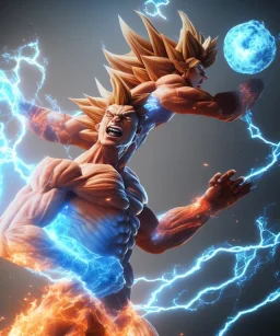 Goku, avatar blue body style, fighting pose, muscular body, shirtless, volumetric details, hyper realism, unreal engine 5