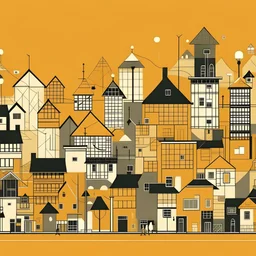 Illustrate abstractly the resonance between a community and the neighborhood infrastructure. Illustrate in Theo Van Den Boogard style.