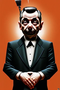 mr bean as the mafia godfather, 4k, trending art, weird perspective, realism, spray paint, detailed