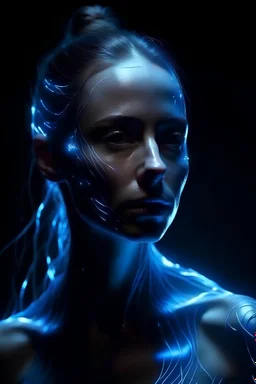 Crea una imagen fotográfica real de un alma brillando con luz natural y suave flotando en la noche aereal view, UHD4k, perfect face, perfect body, transparencia e luminicencia, futurista, hiperrealista fx hiperdetallado syfy