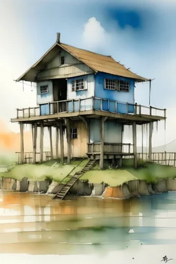 house on stilts watercolour