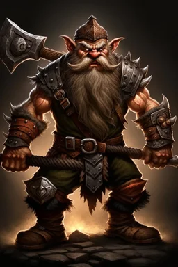 gnome warrior enraged fury berserker fantasy barbarian armored wild savage angry axes cleaver attack striking swinging chopping dual wielding two weapons mad consumed
