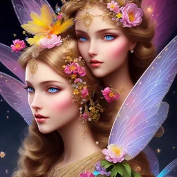 bright fairy, beautiful portrait, flowery landscape