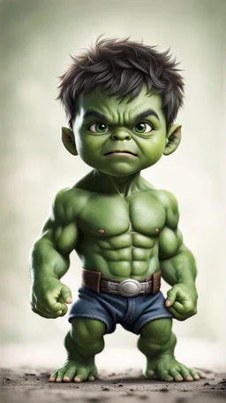 Little baby hulk, full portrait looking at the camera