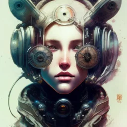 cat, watercolor illustration, steam punk, futuristic, spaceship,<agnes cecile> <Yoji Shinkawa>