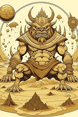 Beelzebub, god of destruction, sand Land art style